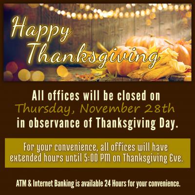 Happy Thanksgiving From JTNB | Jim Thorpe Neighborhood Bank